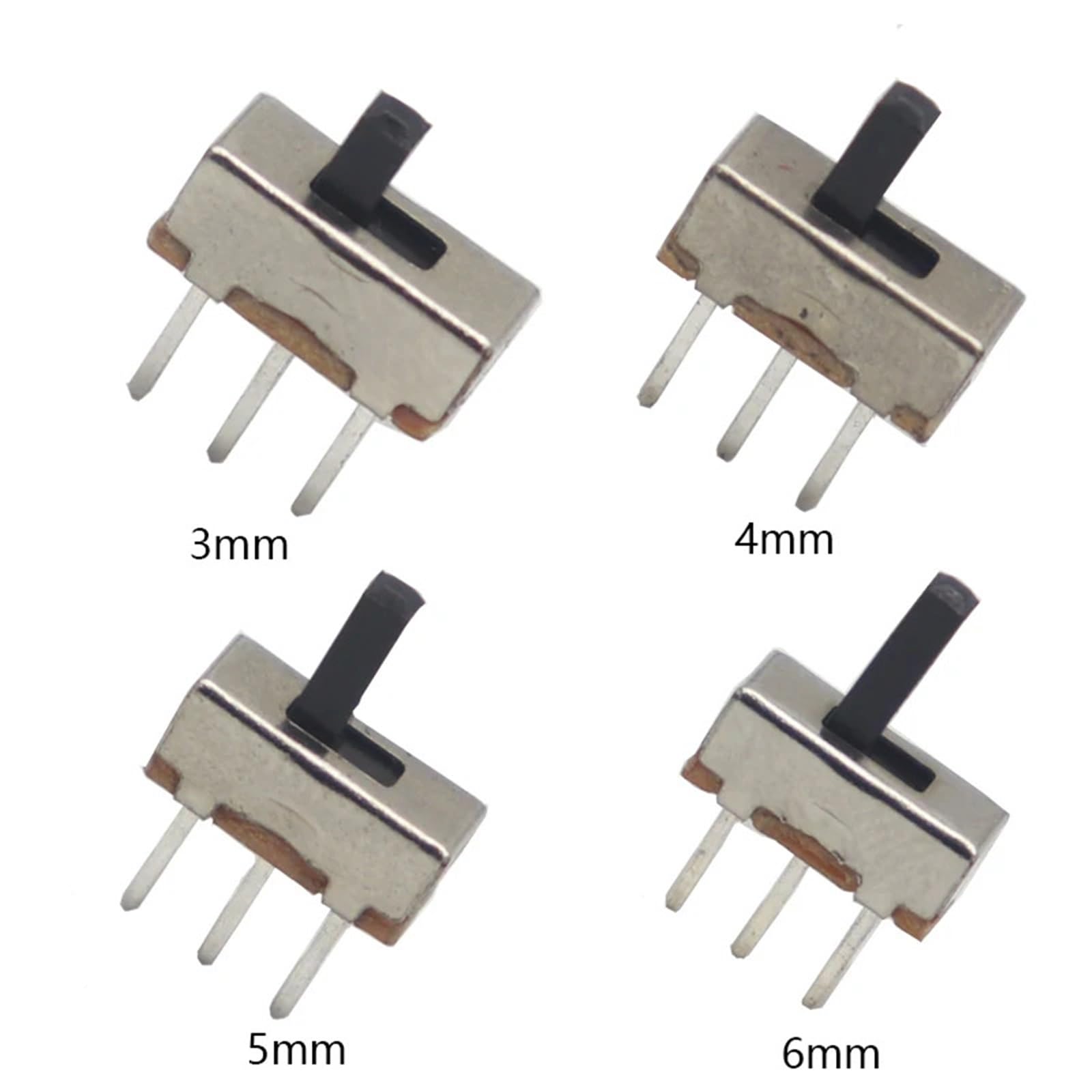 Interruptor Deslizante Vertical de micropines， Mini Interruptor Deslizante SS12D00 de Encendido y Apagado, 3 Pines, 1P2T, 2 Posiciones, con Mango de 3-6 mm (Paquete múltiple)(6mm,100PCS)