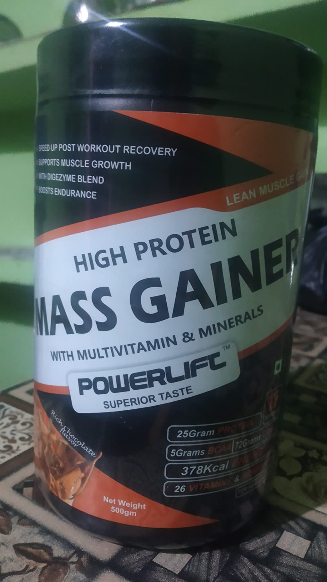 PowerLift Muscle Mass Gainer with Shaker (500gm Rich Chocolate) High