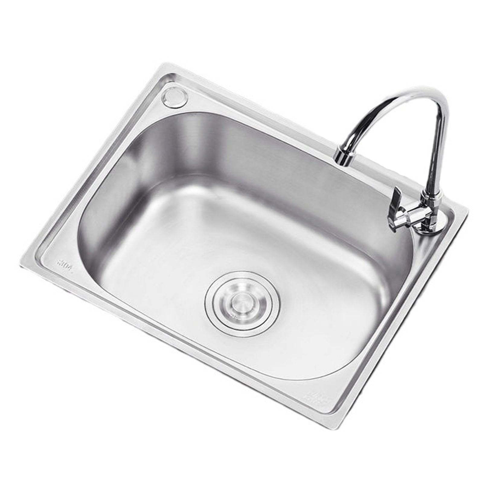 ZQFHSX Sink Basin, Silvery Undermount Kitchen With Faucet and Sewer Pipe, Sinks Stainless Steel Single Bowl Under Counter Basin Round Corner