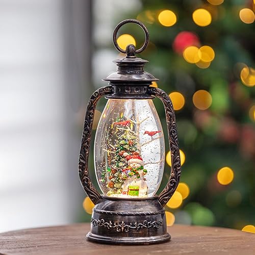 Miniatura 114 de Linterna de globo de nieve de Navidad de 10 pulgadas con cardenal, globos de nieve brillantes iluminados con música y temporizador, decoraciones