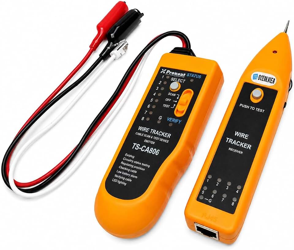 Kit Testador e Localizador de Cabos de Rede RJ45/RJ11, Identificador de Cabos com Zumbidor, Teste de Continuidade, Localização de Falhas, Alcance de até 305m, Profissional para Redes e Telefonia​