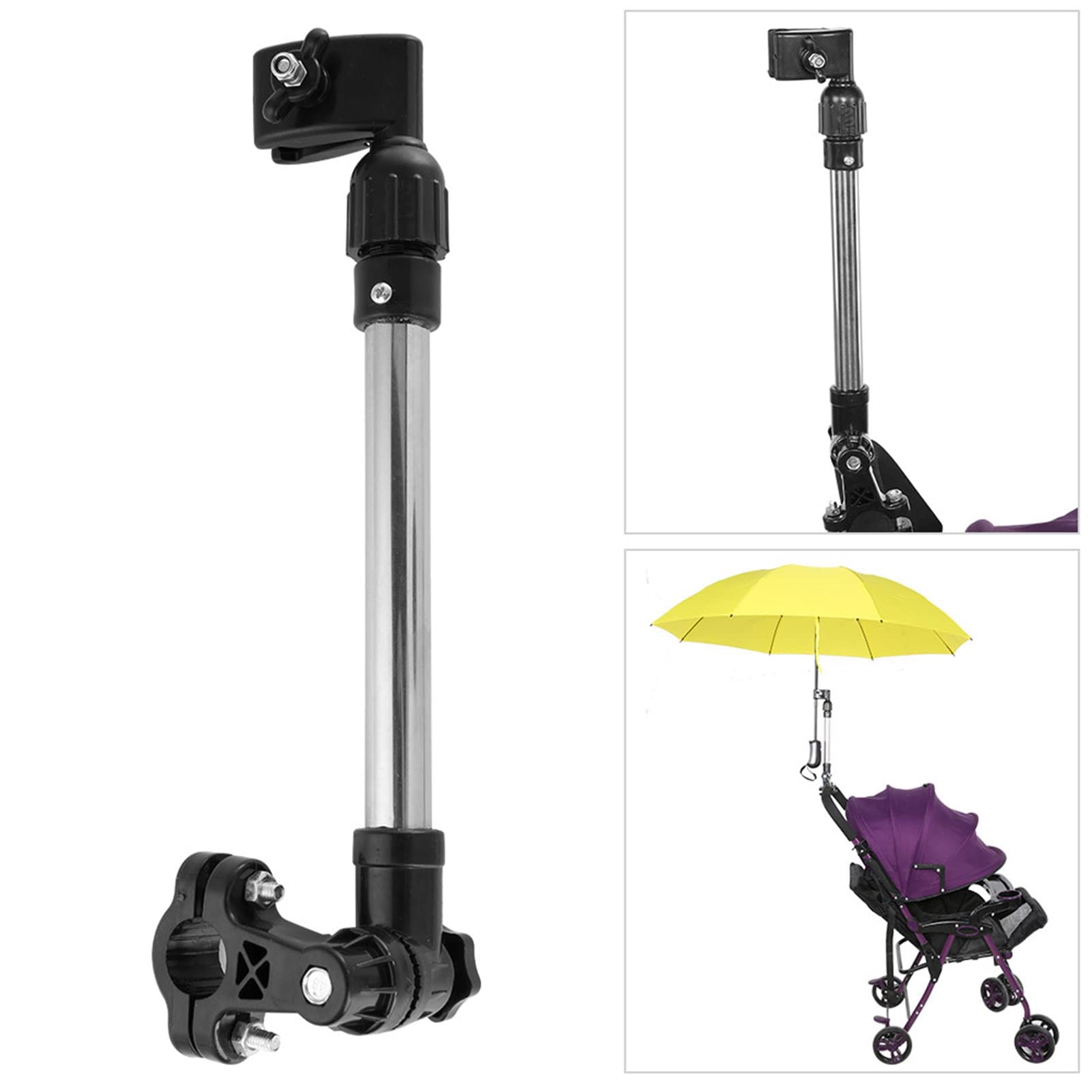 MBC - Portaombrelli in acciaio inox, retrattile per passeggino, regolazione telescopica verso il basso, adatto per manubrio da 0,8 a 1 pollici, default