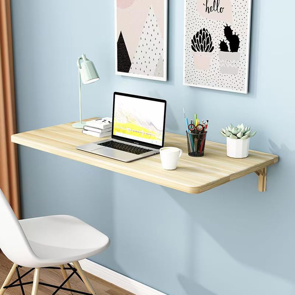 GDMDPTE Space-Saving Wall-Mounted Folding Table Drop-Leaf Workbench for Home Office Kitchen & Laundry - Floating Laptop Desk with Brackets (Walnut 60x20CM)