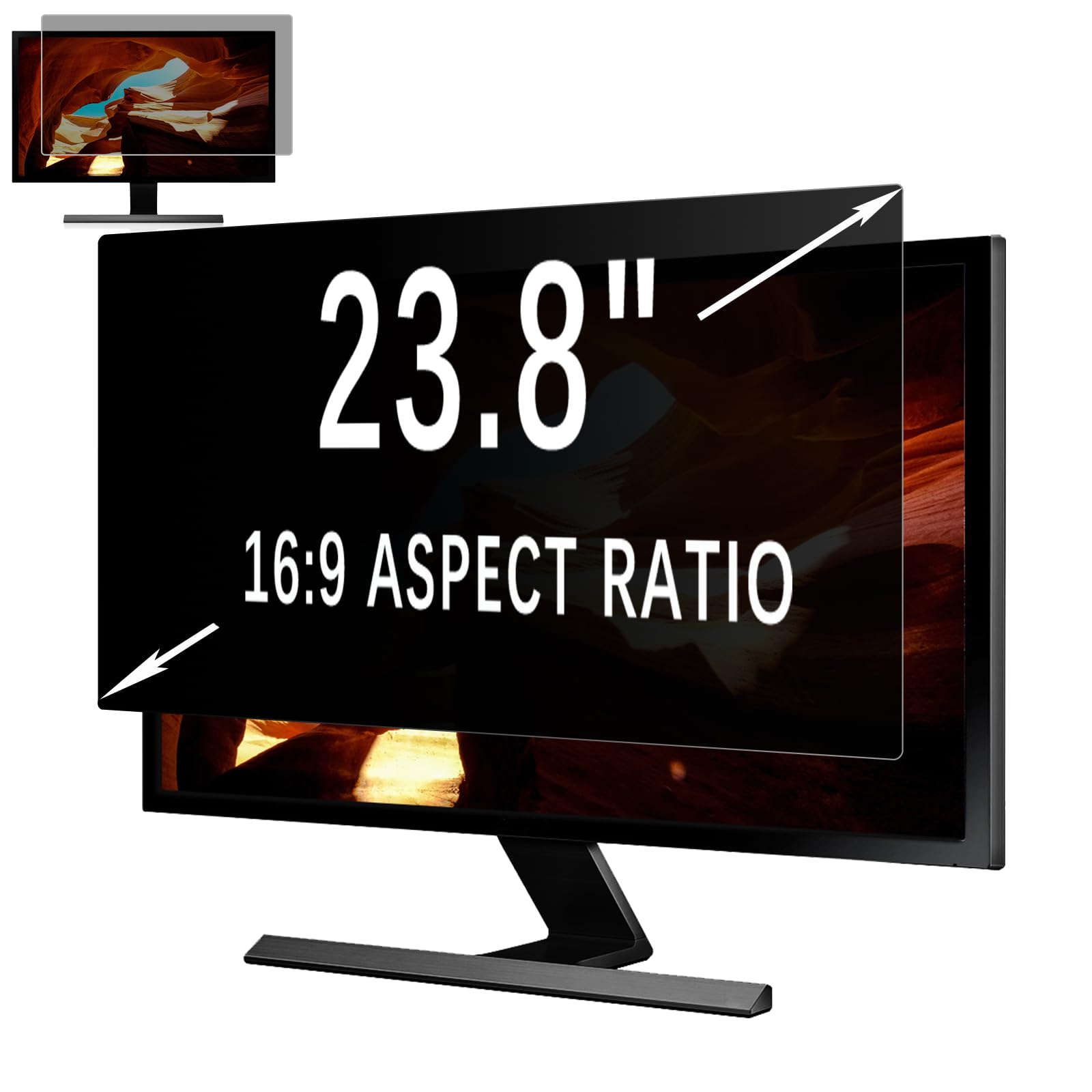 Filtro privacy per monitor, 23,8 pollici, 16:9, filtro per computer e desktop, anti-spy, anti-luce blu e antiriflesso per monitor da 23,8"