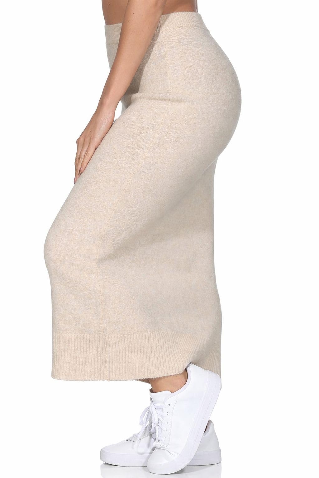 ONLY Damen Maxi Strickrock gestrickter Bleistiftrock wadenlang mit Schlitz ONLHouston