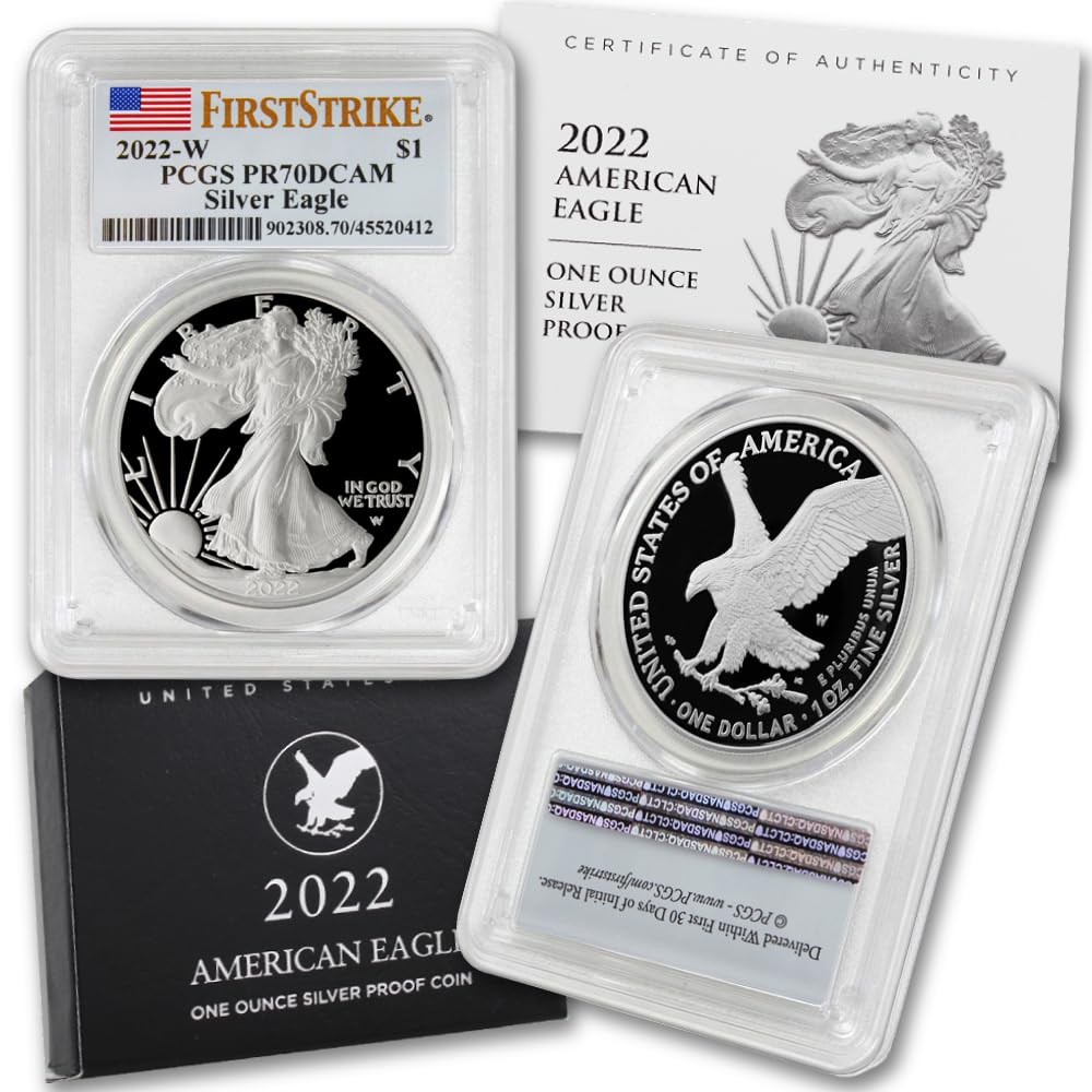 2022 W 1 oz Proof American Silver Eagle PR-70 Deep Cameo (First Strike - Flag Label) with Original Government Packaging $1 PCGS PR70DCAM