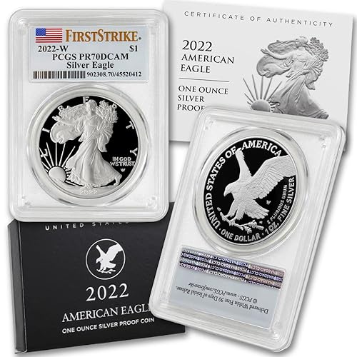 2022 W 1 oz Proof American Silver Eagle PR-70 Deep Cameo (PR70DCAM - First Strike - Etiqueta de bandera) $1 PCGS Mint State