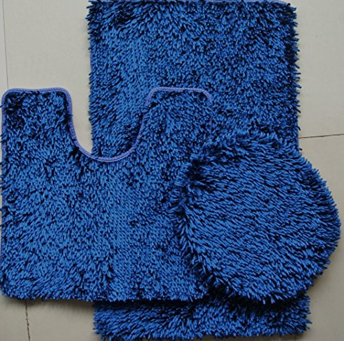 BH Home & Linen 3 Piece Shiny Chenille Bath Rugs Set Large 18