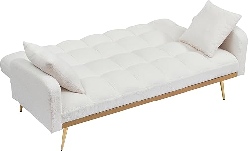 Miniatura 7 de Sofá biplaza convertible tipo futón reversible, sofá biplaza plegable, cama de invitados tapizada con forro polar tapizado, sofá cama convertible