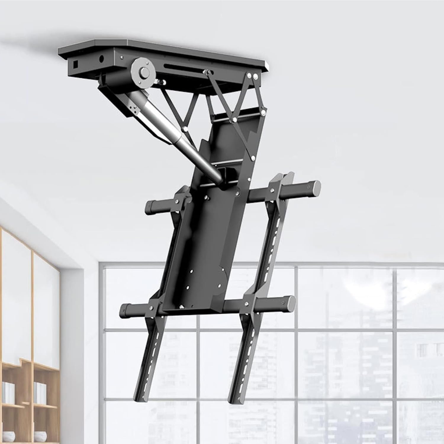 HajMyrdonyx Ceiling TV Mount - 0-85° Flip Down Motorized TV Mount, Hidden Drop Down TV Lift, Telescopic Electric TV Lift with Auto Lifting, Fits 50-90 Inch TVs Motorized Stand