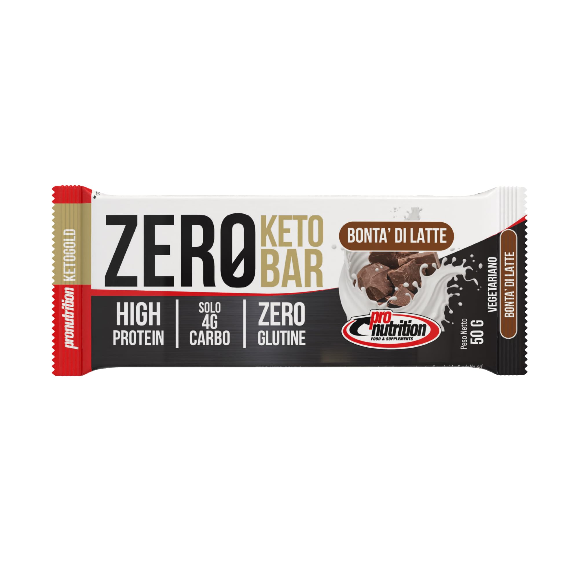 Pronutrition Zero Keto Bar Proteica 40% con Proteine Isolate del Siero del Latte – Barretta Low Carb con Solo 3,​4 g Carboidrati, Senza Glutine, Gusto: Bontà di Latte