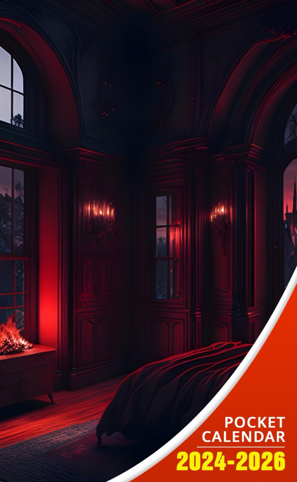 Pocket Calendar 2024 - 2026: Three-Year Monthly Planner for Purse , 36 Months from January 2024 to December 2026 | Luxus house bedroom | Victorian fireplace | Castle view