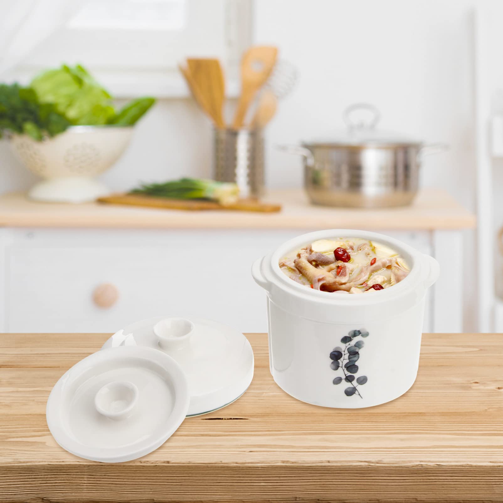 Zerodeko Ensemble d'ustensiles de cuisine en céramique avec couvercle, petit bol à soupe à vapeur, tasse à vapeur pour la maison, la cuisine, la crème aux œufs, bol à apéritif (13,50 x 13 x 13 cm)