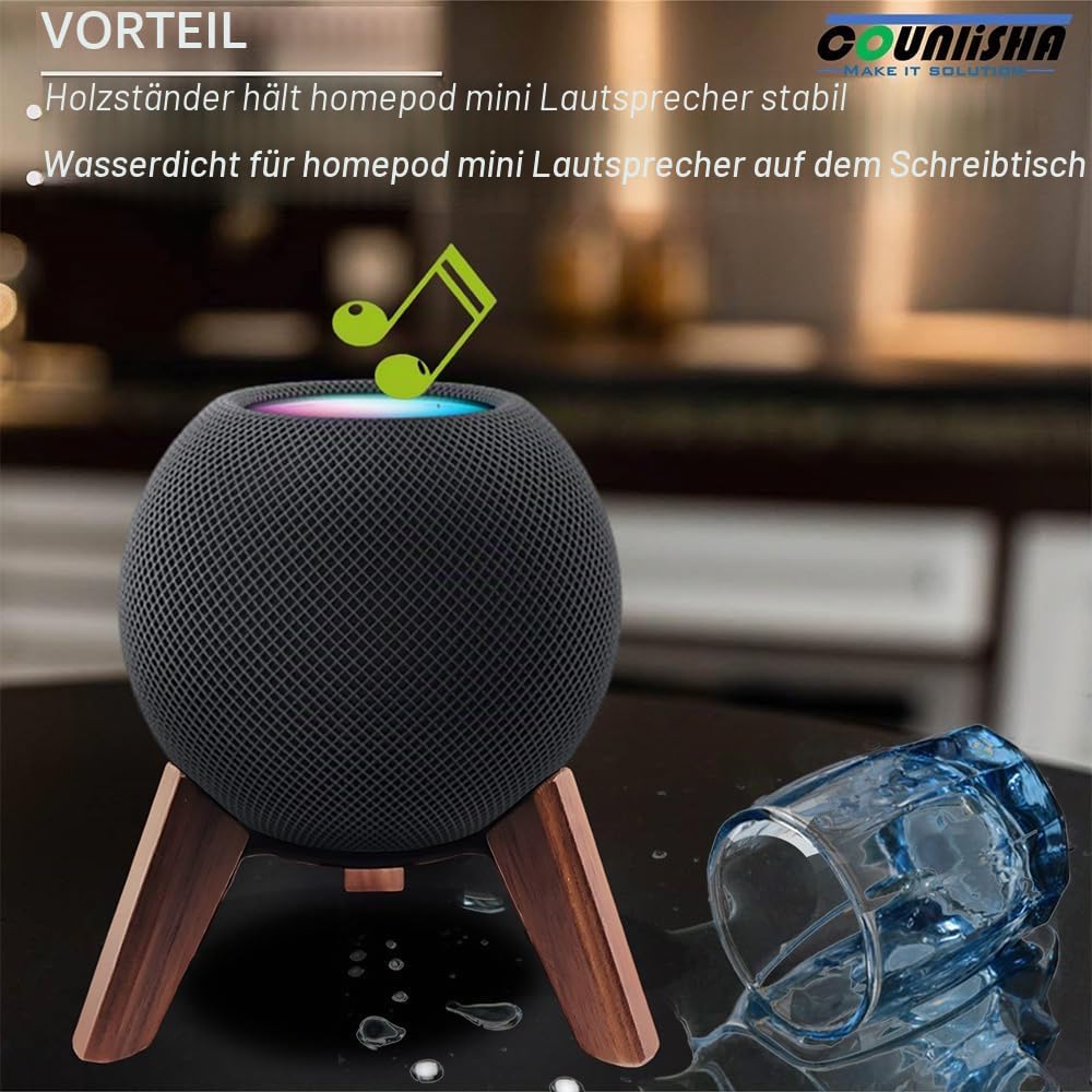 Echtholz ständer für Homepod Mini 2020, Sicheres Stativhalter Zubehör, Stabile Holzhalterung schützt Home Pod Mini Smart Lautsprecher (Nussbaum)