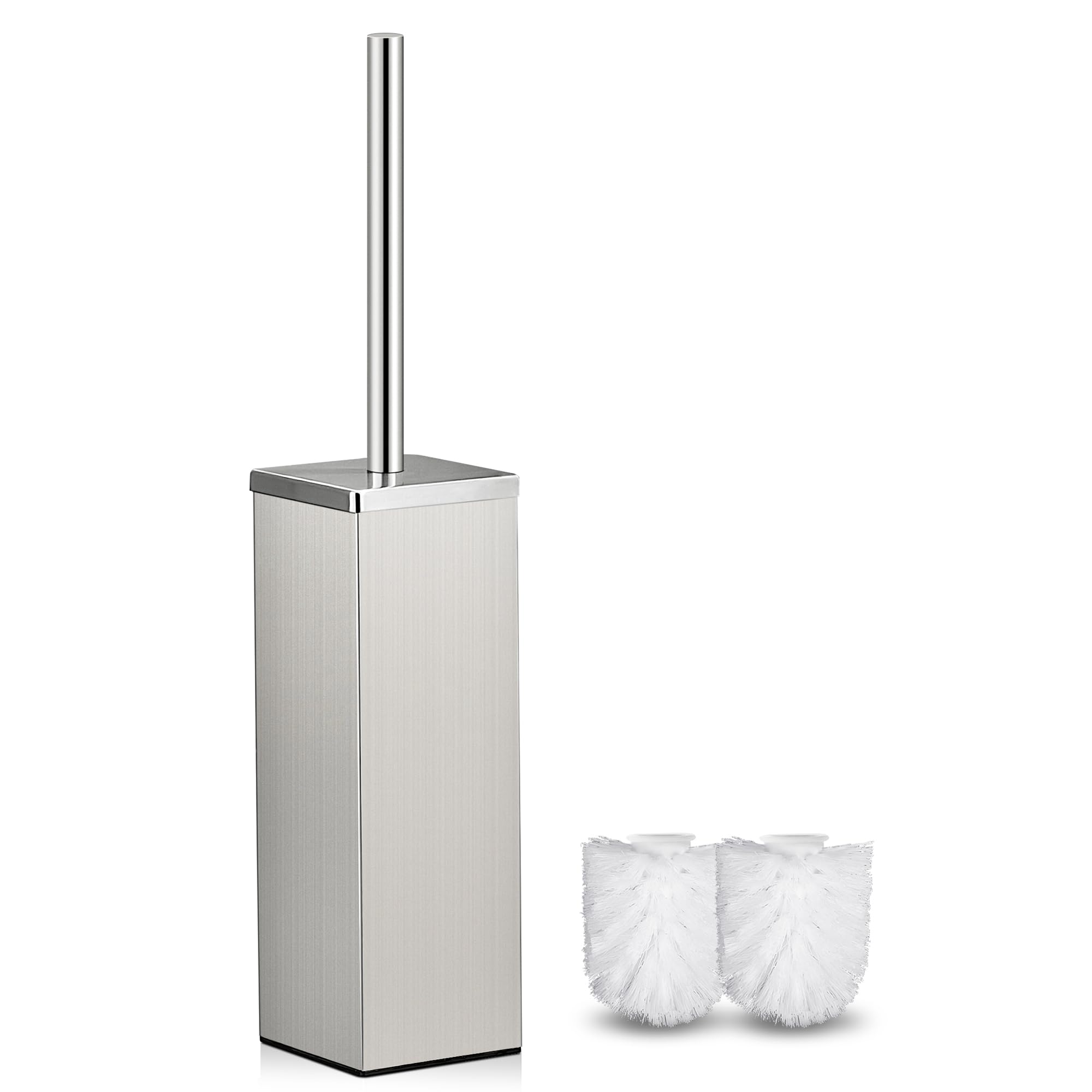 Brosse WC Acier Inoxydable FIISAYL Avec 2 Têtes - Support Carré Noir Moderne