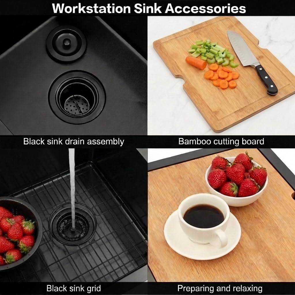 LQS Black Stainless Steel Undermount Bar Sink, 15" x 17" Small Wet Bar Sink and RV Kitchen Sink Workstation, 16 Gauge Stainless Steel Kitchen Sink with Abundant Accessories For RV, Outdoor, Coffee Bar