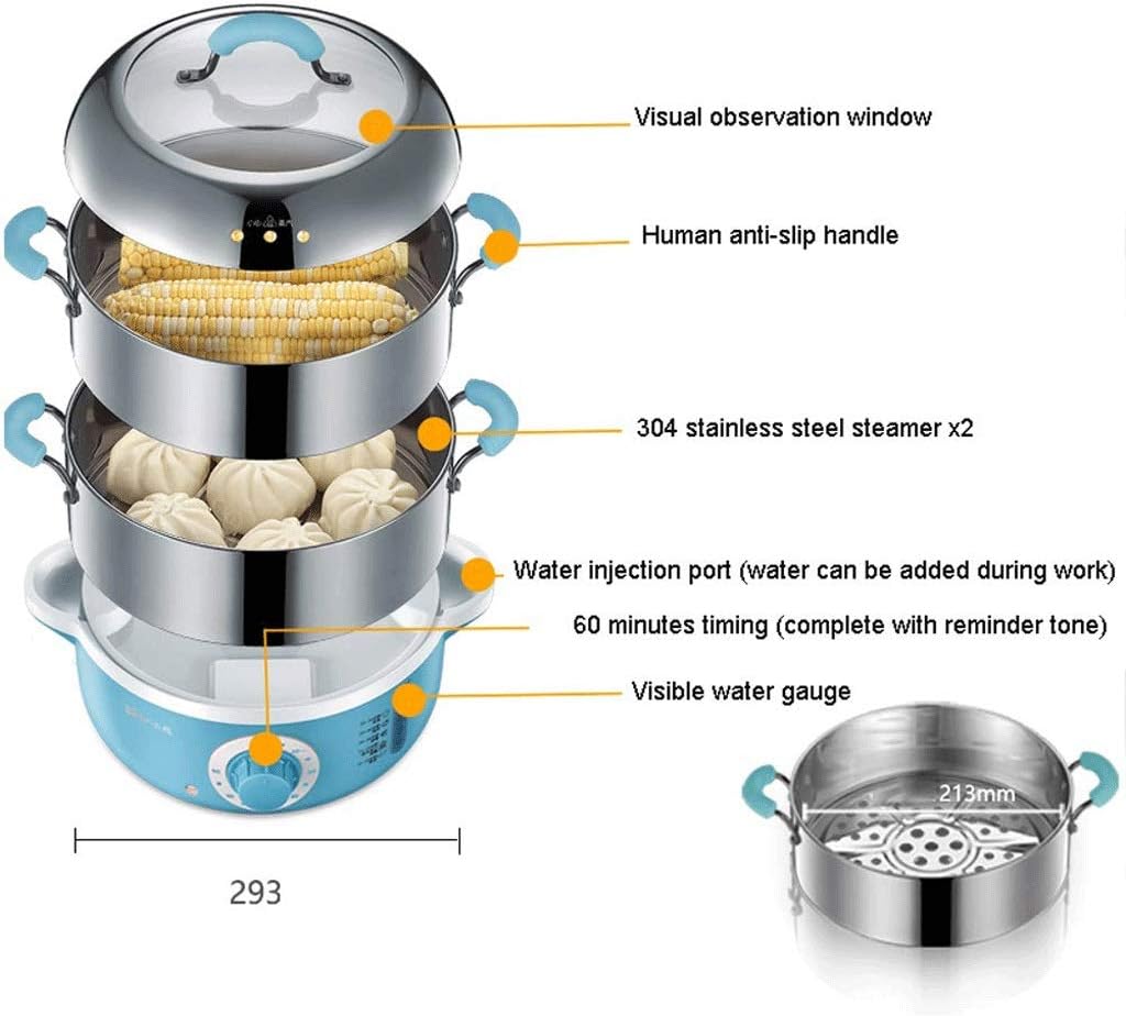 Electric Food Steamer, Vegetable Steamer Tiered Stackable Baskets With Timer, Diameter 29.3cm