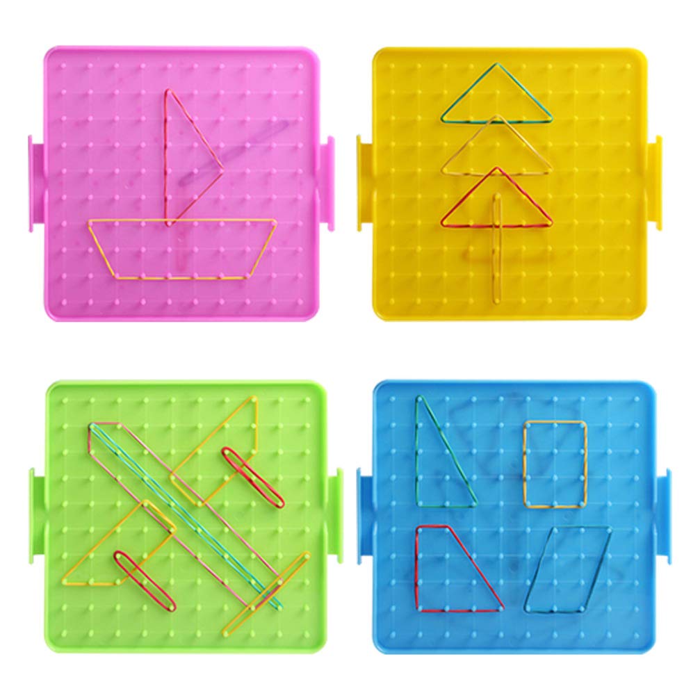 4Pcs Nail Board Set for Kids 14Cm Double-Sided Geometry Demo Tool with 32 Rubber Bands Educational Learning Toy for Primary Mathematics and Geometry