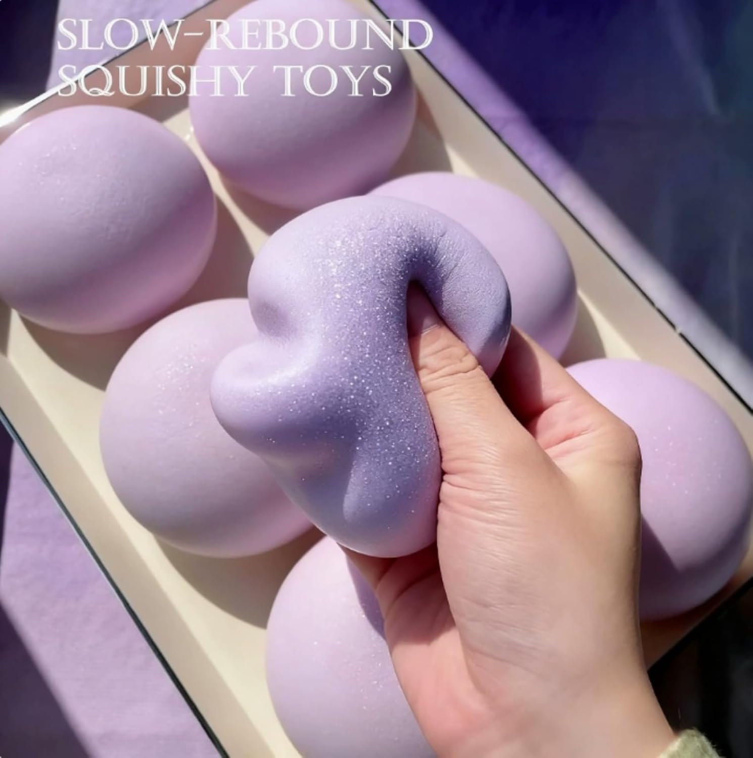 Sticky Bread Squishy Fidget Toys,Foam Cheese Slow Rising Squeeze Toy,Realistic Food Moist and Soft Stress Balls,Sensory Stress Relief & Fidget Toys for ADHD,Party Favor Gift (Purple)
