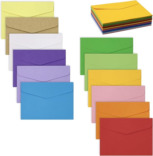 Mini Coloured Envelopes 60 Pcs Small Envelope 12 Assorted Colours for Greeting Cards, Wedding, Birthday 11.5 x 8.2 cm