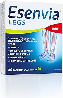 Esenvia Legs Chronic Venous Insufficiency Relief Tablets 34g - Helps Relieves signs and symptoms of Varicose Veins, Spider Veins, Heaviness of the legs,Pain, Swelling, Burning Sensation - 30 Count