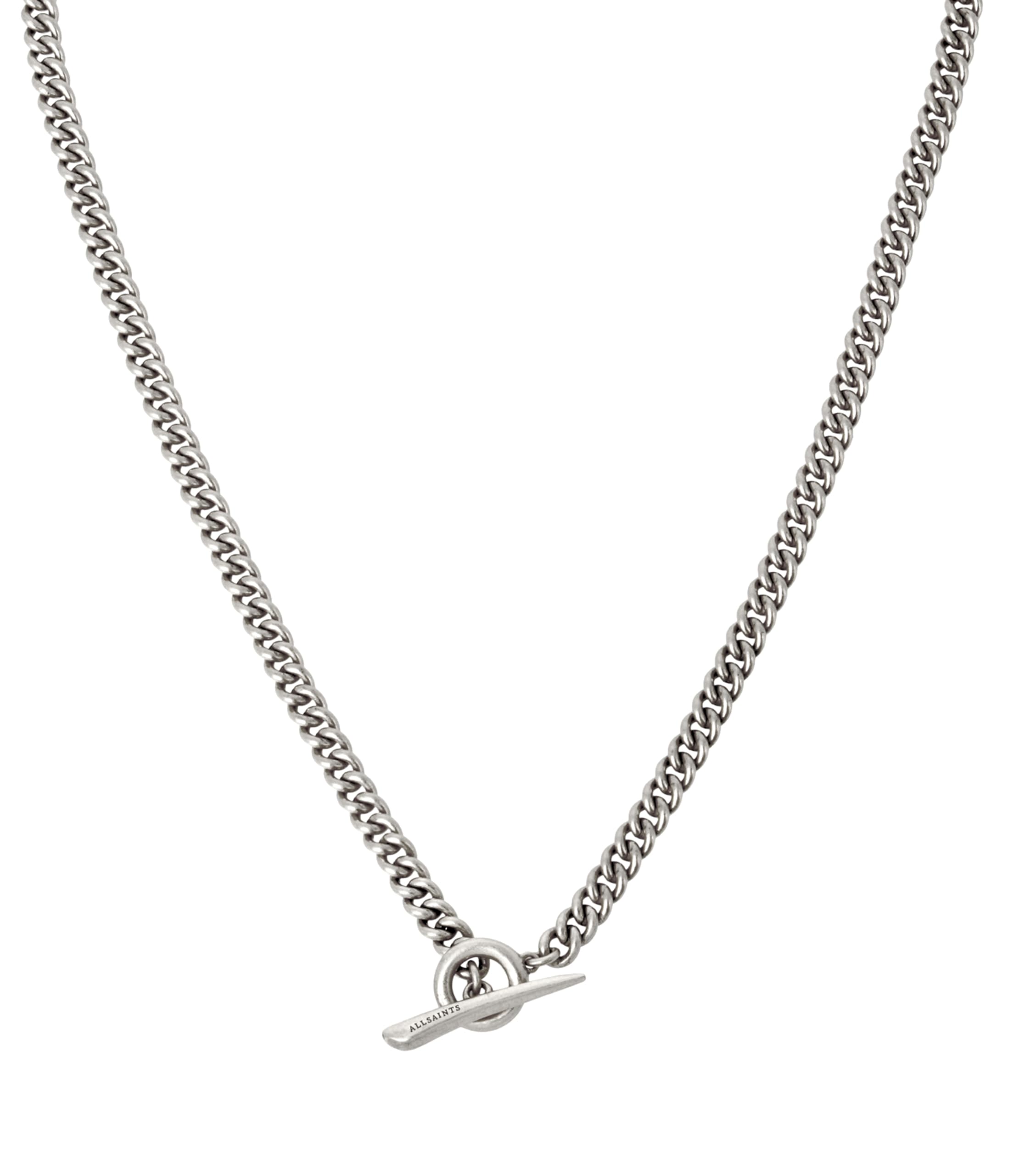 AllSaints collana con maglia a catena da uomo, chiusura facile a barra, gioiello moderno, accessorio maschile elegante, realizzata in ottone, colore argento