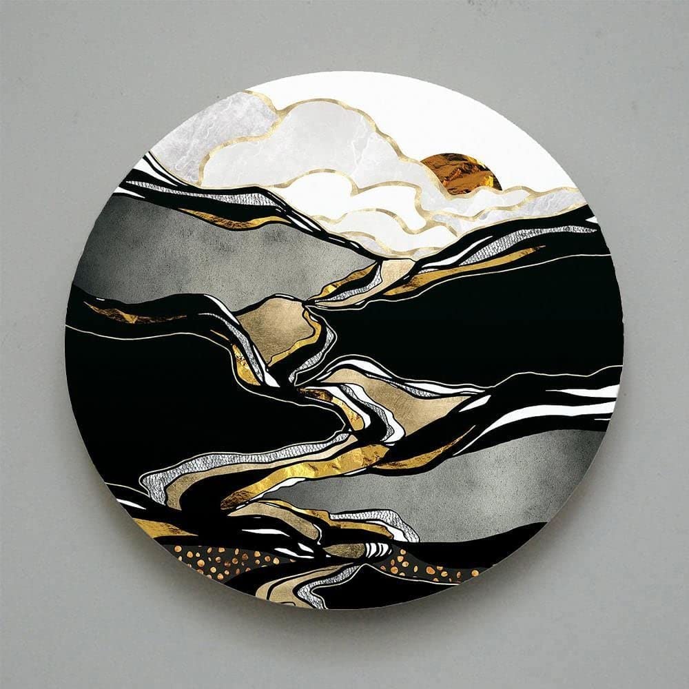 The Artment your artistic apartment - Gold Scape Round Canvas | Size - 50CM | Matte Finish Unframed Decorative | Wall Decor in Home & Kitchen | Paintings for Living Room | Ideal gift for Occasions