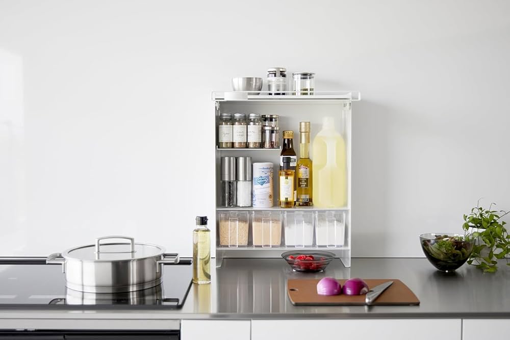 前が開く 隠せる 調味料ラック ホワイト 約W38×D16.3×H49.2cm Amazon｜山崎実業(Yamazaki) 【 完成品 】 前が開く 隠せる 調味