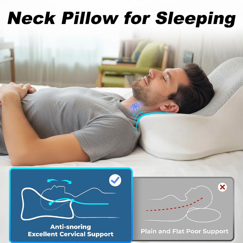 Cuscino Cervicale Ergonomico,Cuscino in Memory Foam per Dormire Per Laterali,Supini e Proni,Federa Sfoderabile e Lavabile