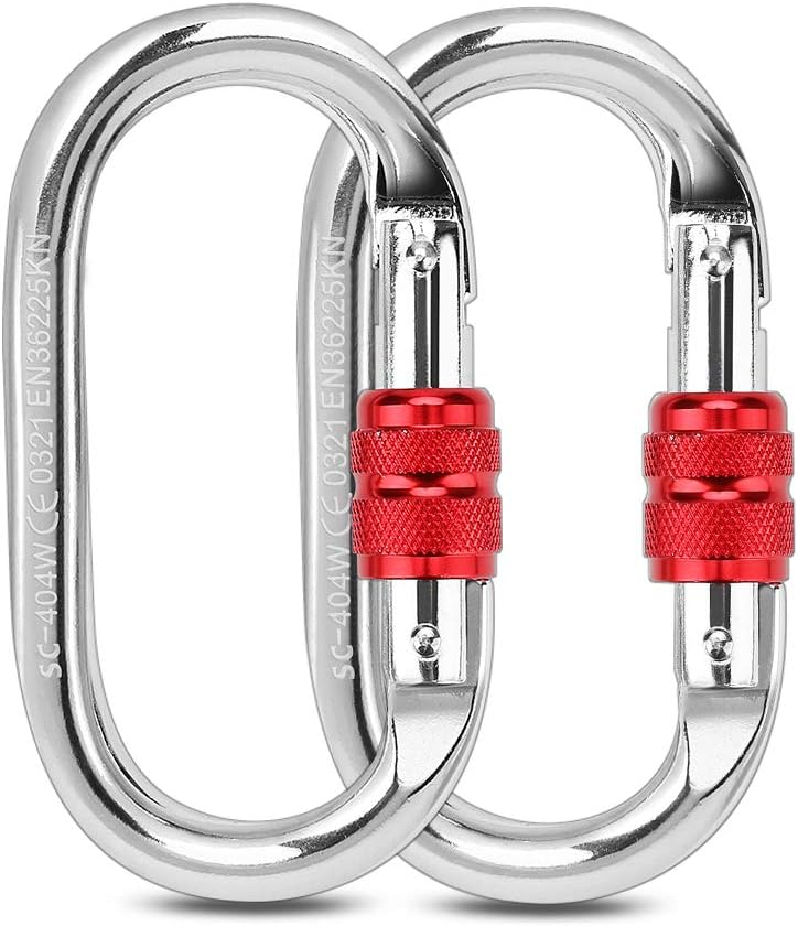 Allnice Climbing Carabiner, 2pc Locking Carabiner Clip Heavy Duty Carabiner Hook with Screwgate for Climbing, Rappelling, Hammocks, Dog Leash, Water Bottle (Round)