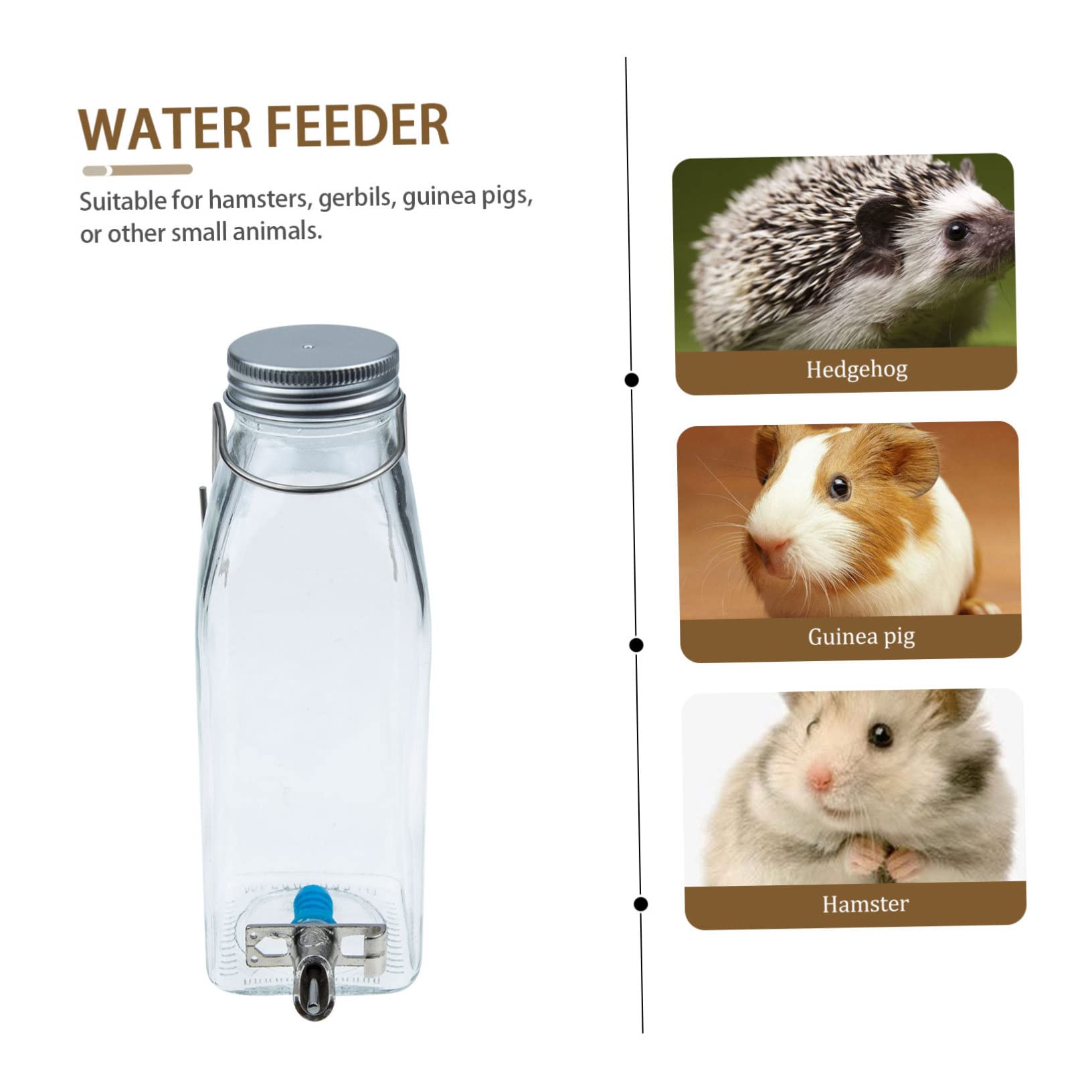 Happyyami Kaninchen Wasserflasche aus Glas und Edelstahl 350ml Hängend für Käfigkaninchen Leise Trinklösung für Täglichen Gebrauch