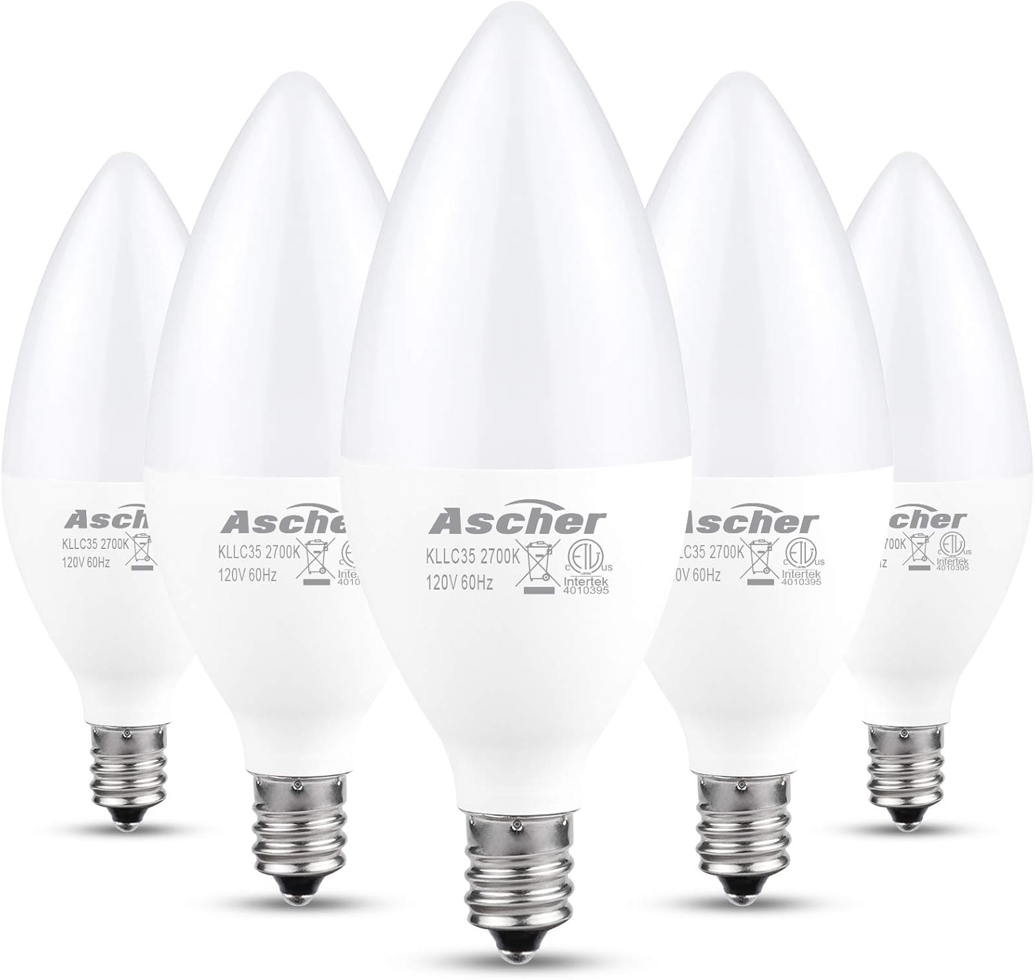 Ascher Classic E12 LED Candelabra Light Bulbs, Equivalent 60W, 550