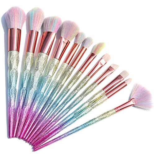 AiceBeu 12Pcs Makeup Brush Set For Foundation Kabuki Contour Eyeshadow Blush Rainbow Brushes