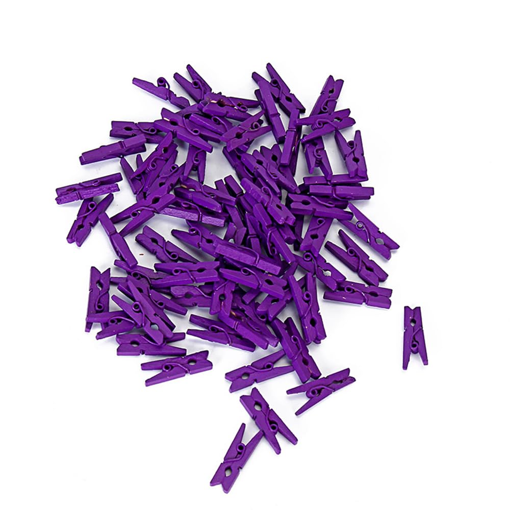 Topxome 100pcs Wooden Clothespins Small Picture Clips Photo Paper Peg Pin Craft Clips for Crafts Decoration, Hanging Photo Clips (Purple)
