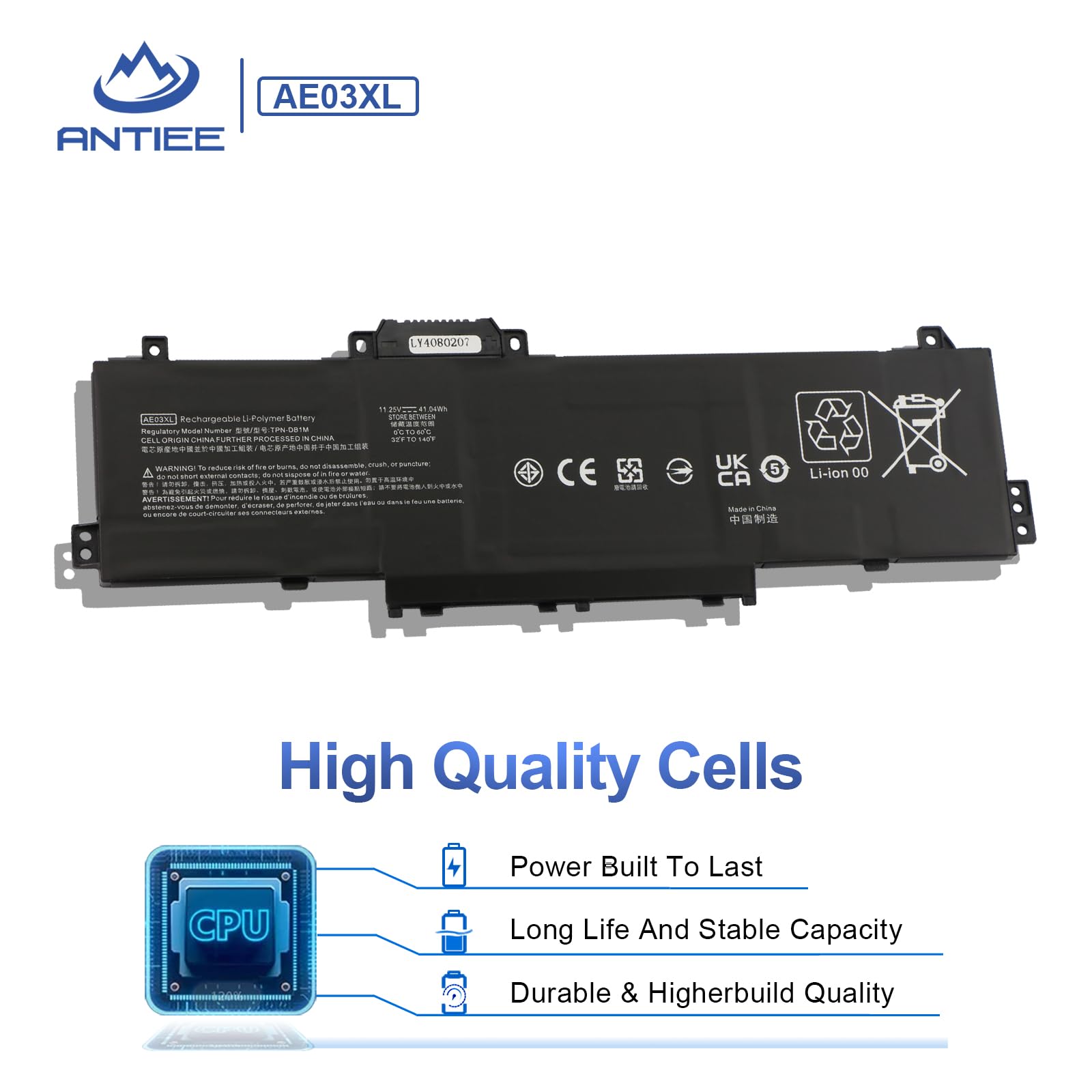 ANTIEE 41.04Wh AE03XL Laptop Batterie Compatible avec HP 240 250 G10 14-EP,15 A11U A11UD GF66 11UD GF76 11UE Pulse 240 G10 84K99PA 834B4PA 834B2PA 85A19EA 836J6PA HSTNN-OB3E TPN-DB1N 11.25V