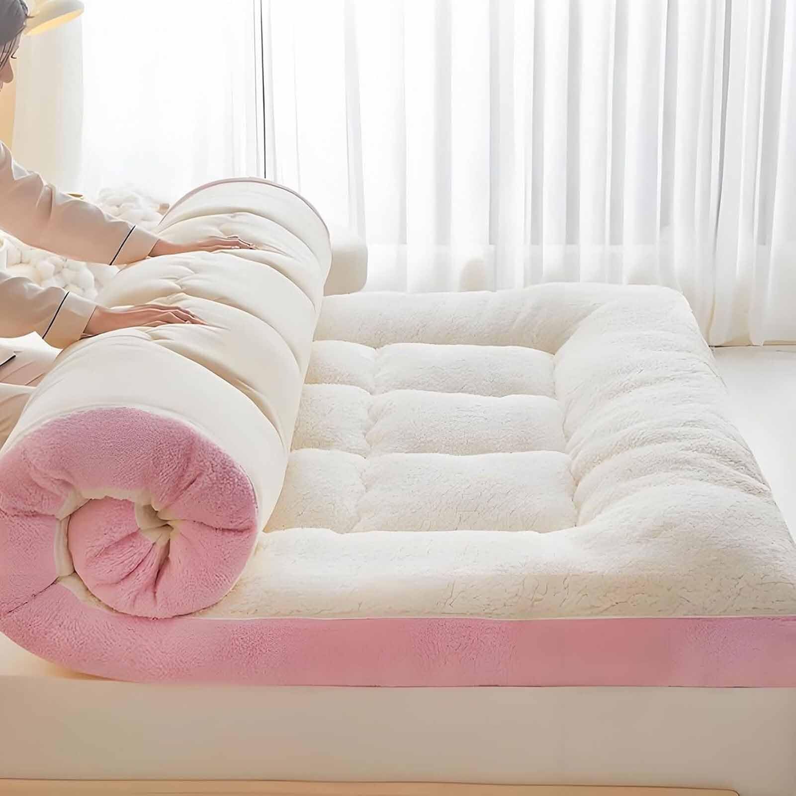 Podwójny japoński futon pokrowiec na materac z wełny jagnięcej narzuta składana pościel do akademików naturalna 90 x 200 cm pościel przytulne i stylowe rozwiązanie do spania