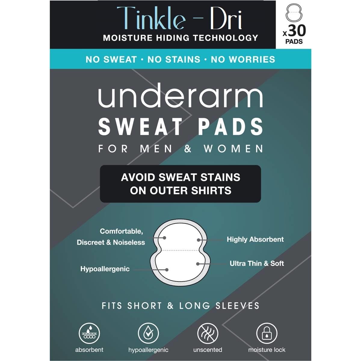 Tinkle Dri Underarm sweat pad disposable, (30 Pads) in Pack of 1, cotton sweat patch for armpit women and men, antibacterial Anti Allergic Anti Smell technology, straight, self-adhesive, Skin Friendly (B0CR8F5HHX) Amazon Price History, Amazon Price Tracker