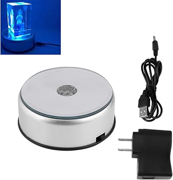 Yosoo LED Colorful Light Rotating Crystal Display Base Stand Holder, 7 Colorful with AC US Adapter, Silver, 1.5inch, US Plug