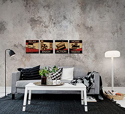 Homeoart Home Theater Decor Canvas Wall Art Prints Movie Room Media Room Decor Framed Ready To Hang, 12Inx12Inx4Pieces (Vintage Brown) #TOP3
