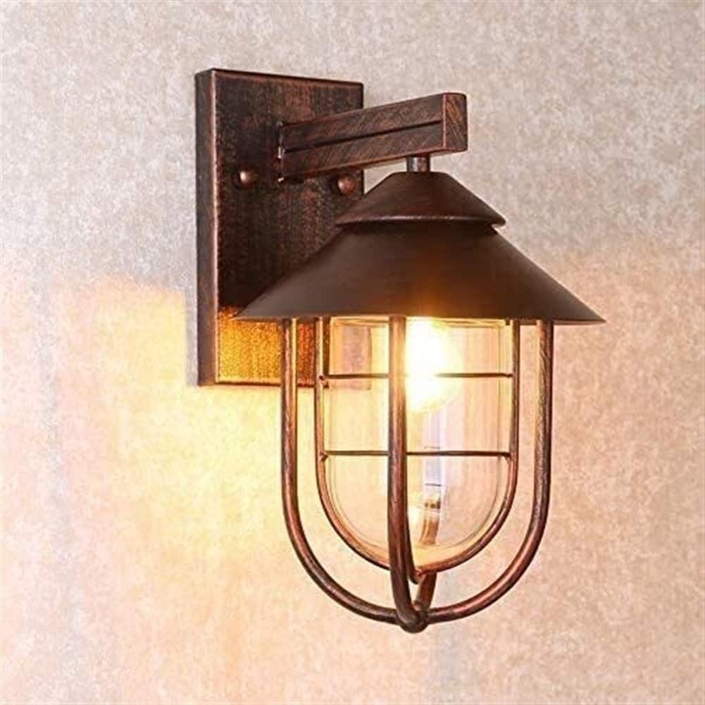 ZTCHSENZT Wall Lamp Outside Wall Light Porch Wall Lantern Waterproof Wall Sconce Balcony Patio Industrial Antique Copper Glass Shaded, Wall Lamps