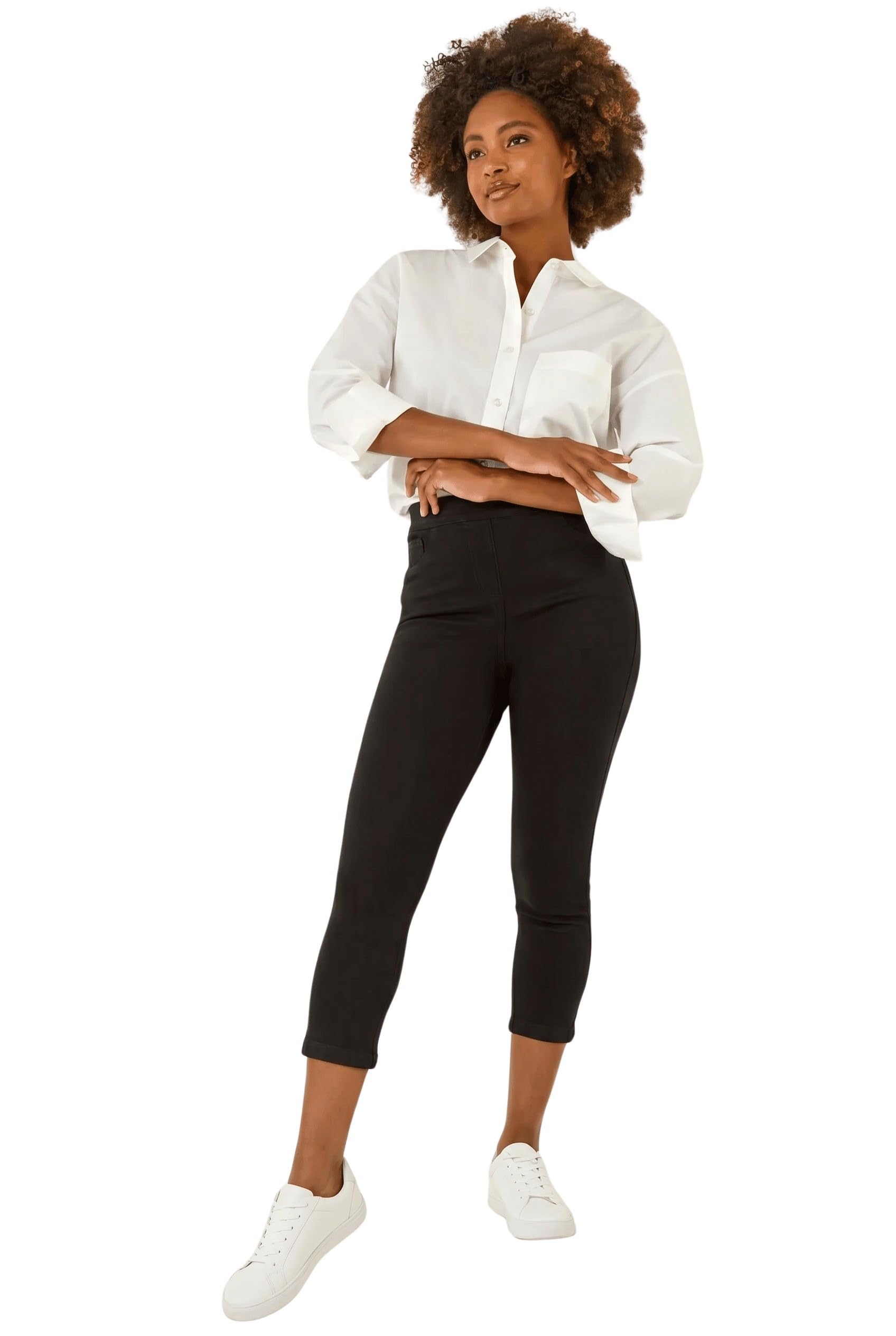 Roman Originals Women's Black Shape Enhance Stretch Crop Jeggings For Uk - Everyday Holiday Spring Summer Comfy Soft Evening Vacation Work Party - Size 10