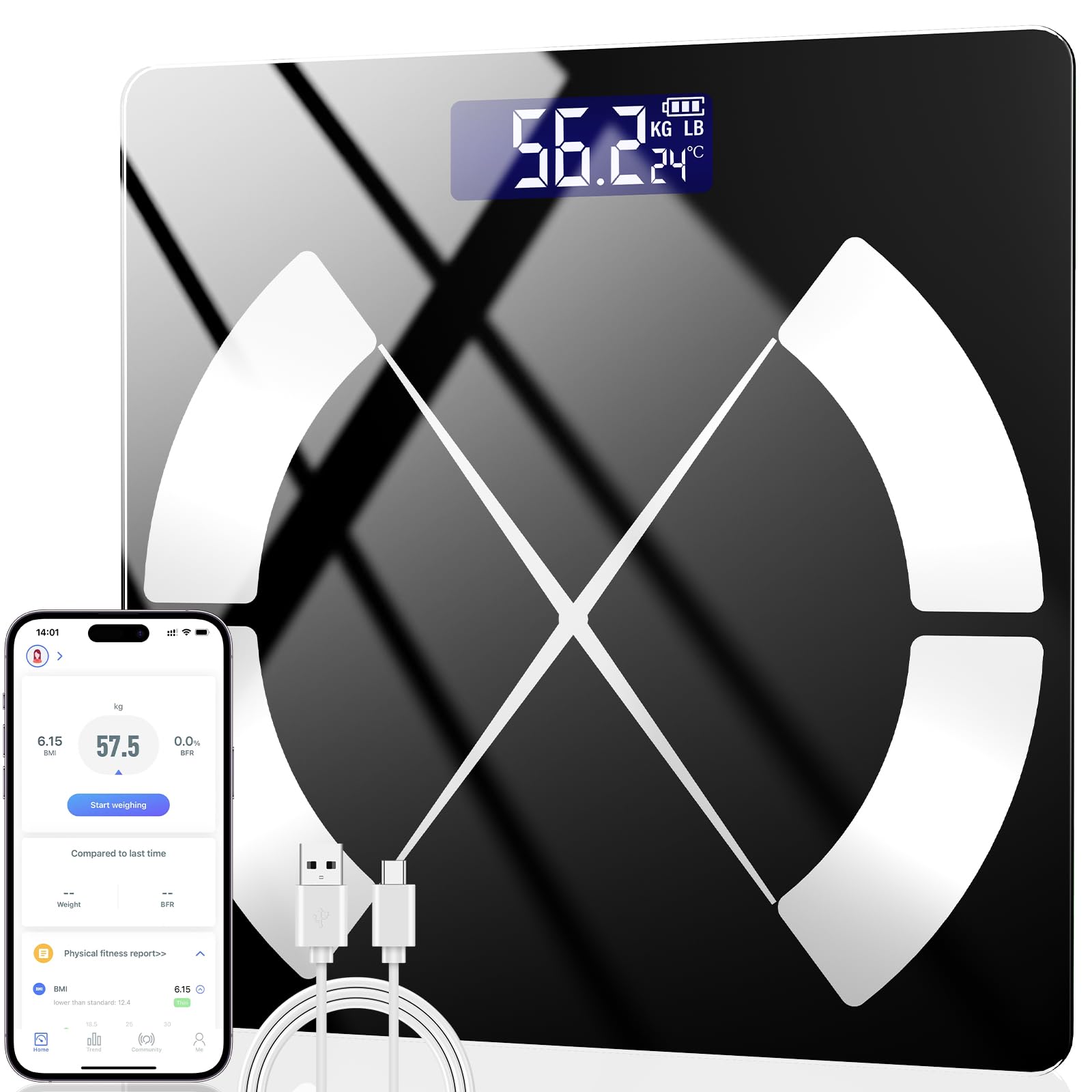 Onherm Bilancia Pesapersone Digitale, Bilancia per Grasso Corporeo con APP, Bilancia Bluetooth per 180kg, BMI, Peso, Massa Muscolare, Acqua, Proteine, Muscolo Scheletrico, Peso Delle Ossa, BMR
