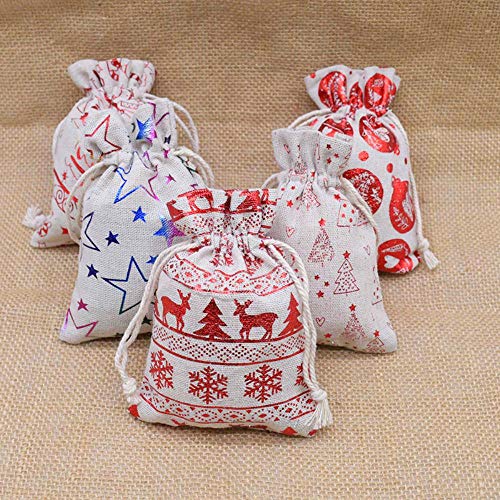 Aober 5 stks Doek Zakken Kerst Linnen Jute Trekkoord Geschenken Snoep Zakken voor Bruiloft Festival Feest Snoep… - Afbeelding 4