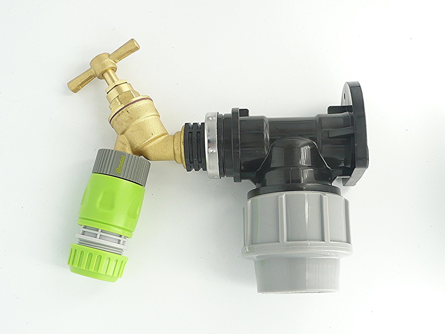 MDPE Compression Wall Plate Elbow (32mm) with 1/2" Brass Tap & Snap On Connector