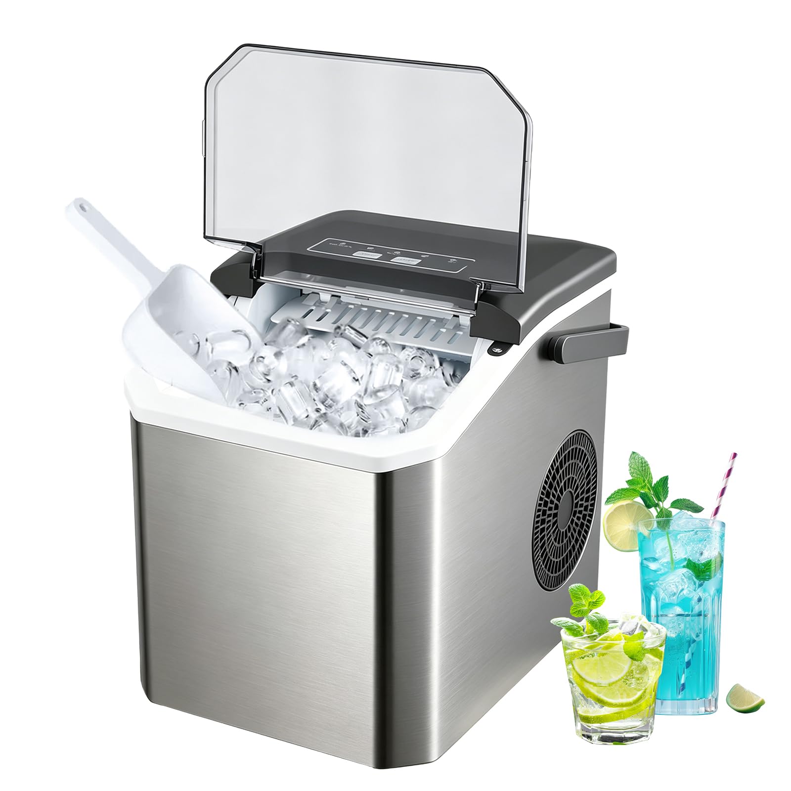 Ice Maker Machine for Home,Ice Cube Makerm for Countertop, 12Kg/24H,9 Ice Cubes in 6-9 Minutes,Two Ice Cube Sizes,Stainless Steel,for Homes, Kitchens, Parties, and RVs