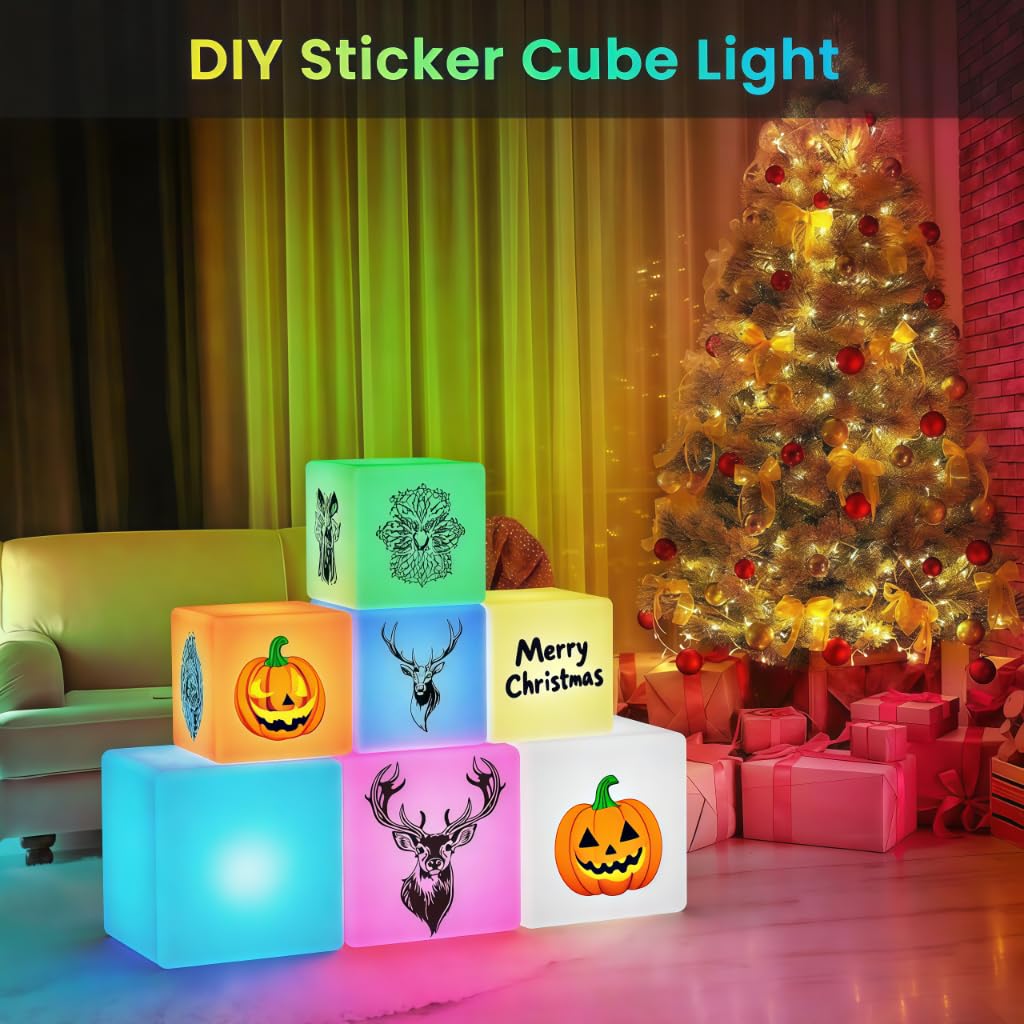 Mr.Go Luce notturna a LED da 15,2 cm, cubo luminoso per bambini, con telecomando, 16 colori RGB, luminosità dimmerabile, 4 modalità di cambio colore, ricaricabile tramite USB, lampada da comodino per