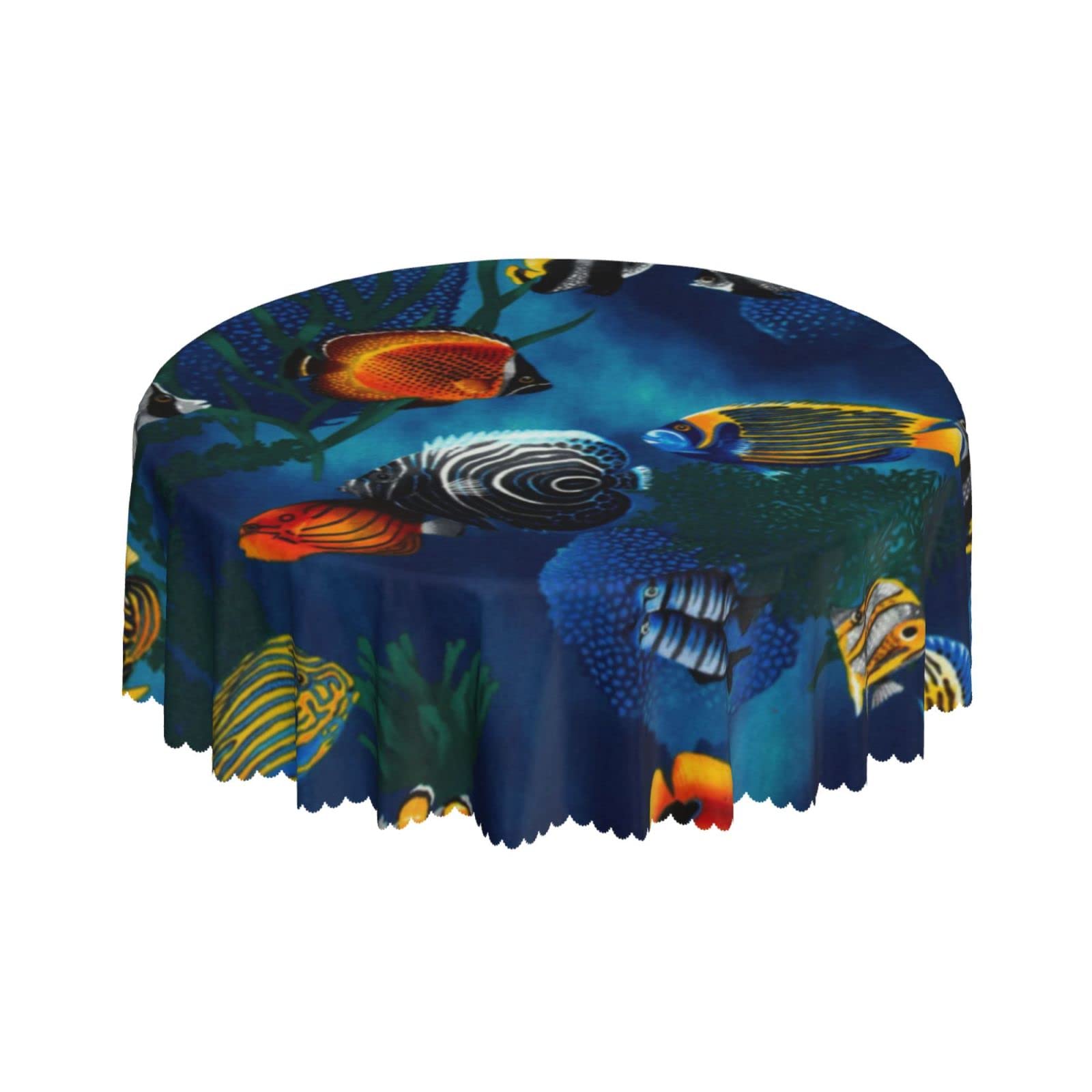 Lsjuee Tropical Fish Colorful Round Tablecloth 60 Inch Printed Washable Tablecloth for Dining Party Holiday Fall Home Decorative