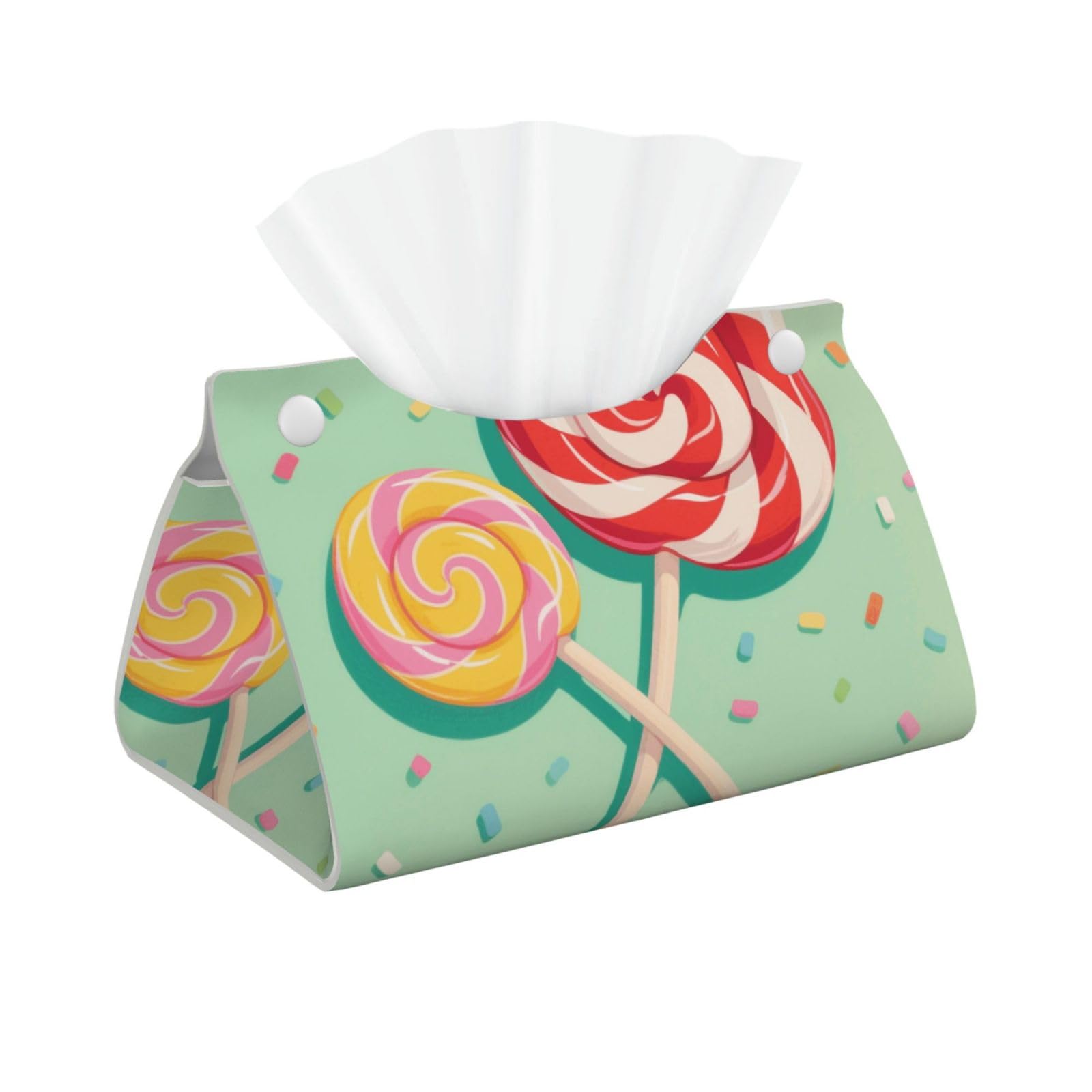 Pu Leather Tissue Box Cover, Lollipop Rectangle Tissue Case Covers Decorative Tissue Box Holder Waterproof Tissue Holder Organizer for Bathroom Home Office