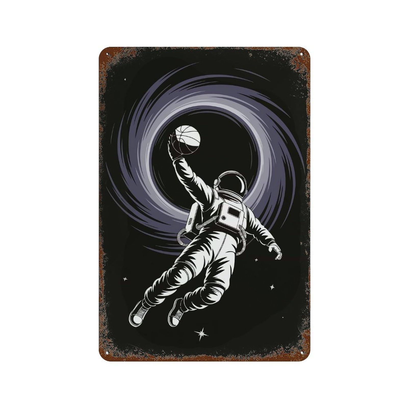 Astronaut Slam Dunk in Space Decorative Tin Sign 11.8"x7.9", Vintage Wall Decor for Basement, Hobby Room And Garage Decor