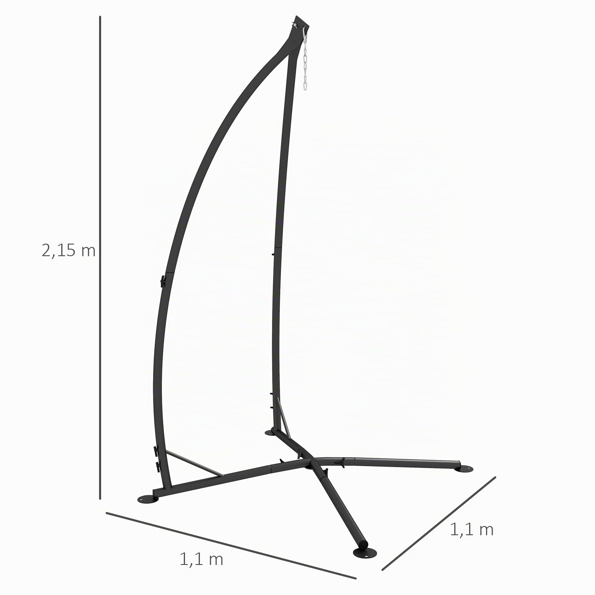 Outsunny Support pour Fauteuil Suspendu, 215 cm, Max. 130 Kg, Métal Noir